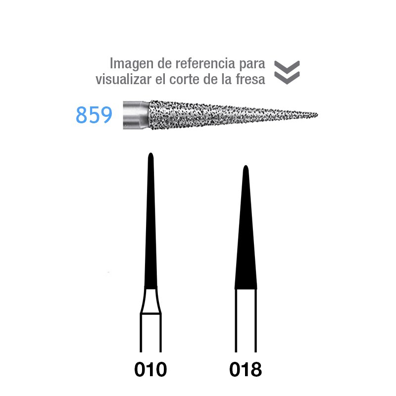 Fresas Diamante 859 FG aro grano medio 107 micras Komet - Caja de 5 unidades. Para turbina.