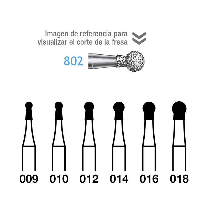 Fresas Diamante 802-314 FG grano medio 107 micras Komet - Caja de 5 unidades. Para turbina.