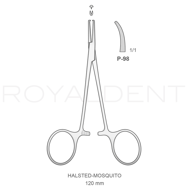 Halstead Mosquito curva P-98 con diente Bontempi - 12 cm.