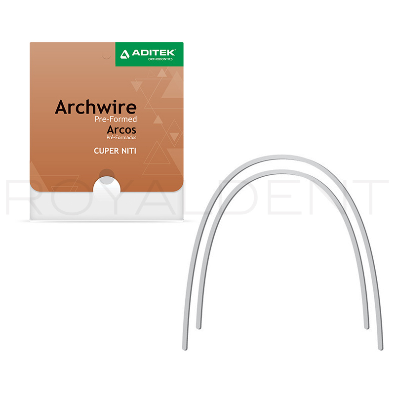 Arcos Copper NiTi 35C Redondos Forma Universal sin Stops U/L Aditek - 10 unidades. Temperatura de transición: 27ºC y 35ºC. 