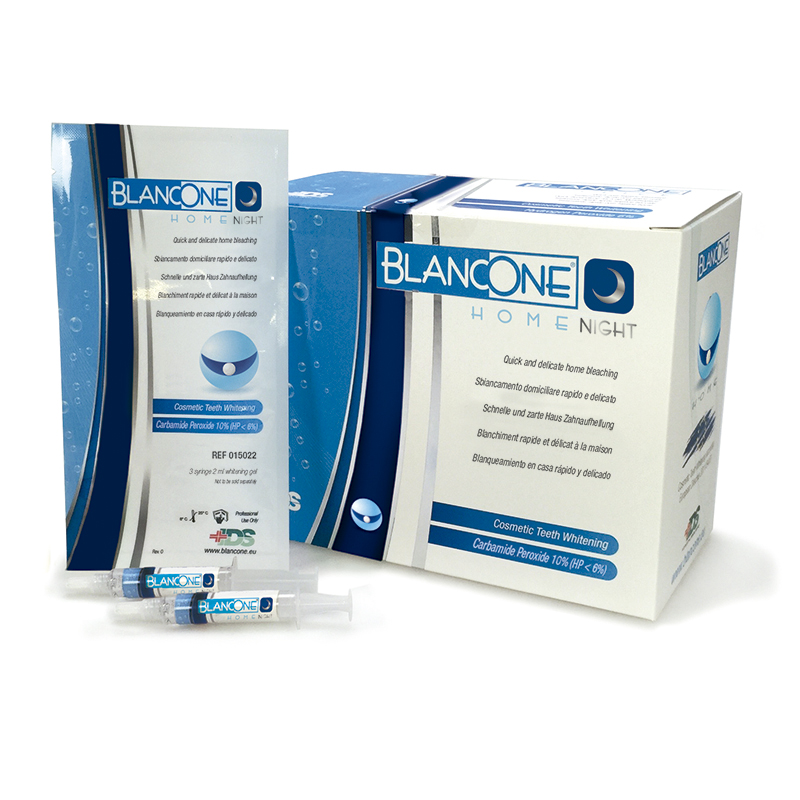 BLANCONE HOME NIGHT   Peróxido de carbamida 10% - 5004 (descatalogado) Inibsa - Contiene 8 tratamientos -  1 jeringa 0,75 ml gel blanqueador + 1 jeringa 0,25 ml gel activador